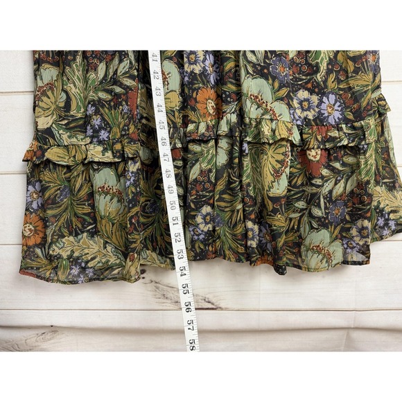 Böhme Dress Womens XS Multicolor Floral Chiffon Maxi Wrap Boho Flutter Sleeve - Picture 8 of 10